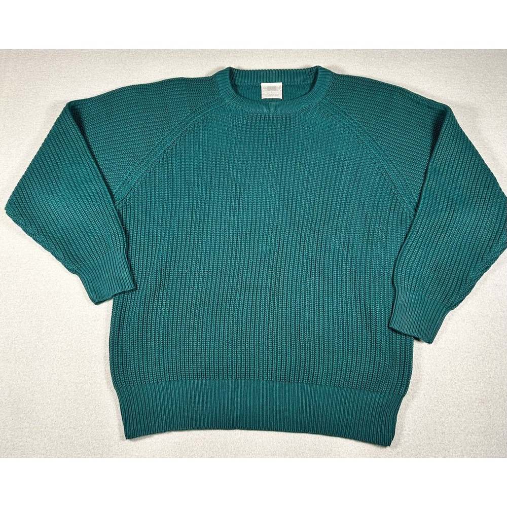 VTG 90s Partners Mervyns Cable Knit Sweater Womens LARGE Blue Green Fisherman